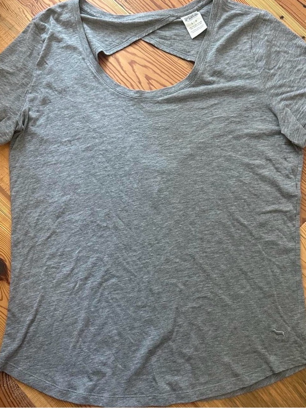 PINK Victoria's Secret Heather Gray Short Sleeve Twist-Back Tee